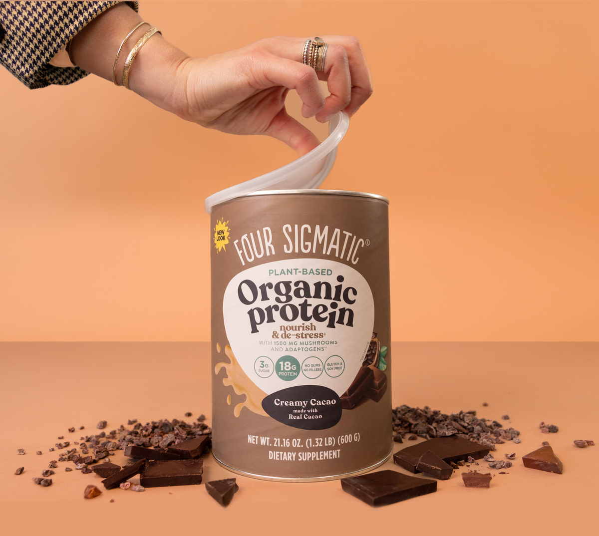 Vegan protein powder with functional mushrooms and adaptogens